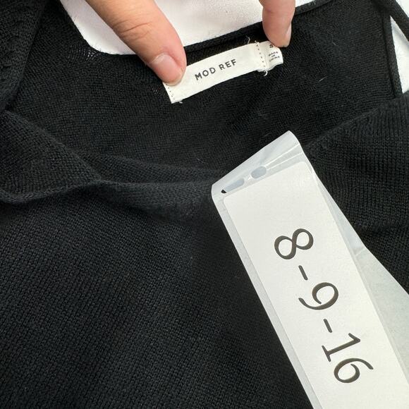 Mod Ref Dress Womens Small Black Knit V Neck Midi Pockets - Picture 4 of 10